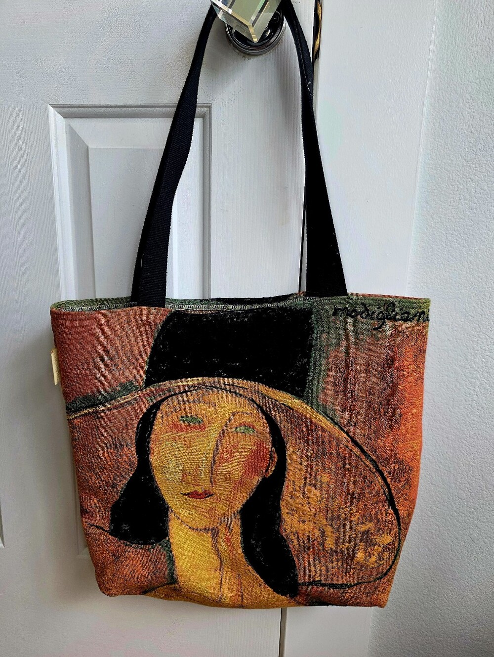 Art Portrait Orange Canvas Tote with Black Straps - Picture 5 of 5